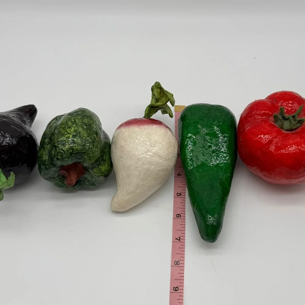 Vtg Mexican Paper Mache Vegetables Lot 5pc Lacquered Tomato Eggplant Folk Art